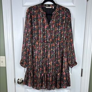 Soft Surroundings Castile black floral long sleeve tunic dress sz sm